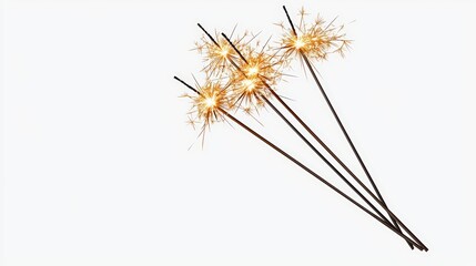 Obraz premium A set of three sparkling sparklers glowing brightly against a white background, perfect for celebrations and festive occasions.