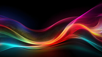 Colorful smooth wave lines Wave element black background Designed with a material that has a surface similar to a translucent frosted coating with a soft but luxurious texture. With translucent proper