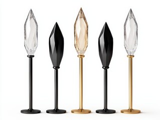 Elegant decorative lamps featuring crystal accents and sleek metal stands, perfect for enhancing modern interiors and creating ambiance.