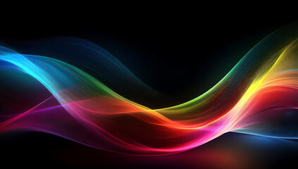 Colorful smooth wave lines Wave element black background Designed with a material that has a surface similar to a translucent frosted coating with a soft but luxurious texture. With translucent proper