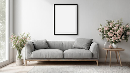 Living Room Wall Art Display Mockup. Home Interior Scene with Modern Setting. Stylish Decor. 3D Visualization