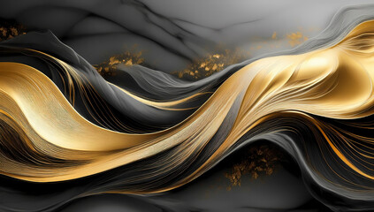 Gold smooth wave lines Wave element black background Designed with a material that has a surface similar to a translucent frosted coating with a soft but luxurious texture. With translucent proper