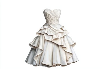 Elegant strapless wedding dress featuring luxurious ruffles and a flattering silhouette for the perfect bridal look.