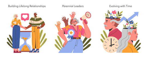 Perennial People. Flat Vector Illustration