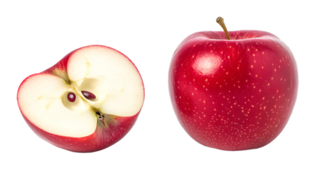 Red apple (whole and sliced) on a transparent background. isolated background.