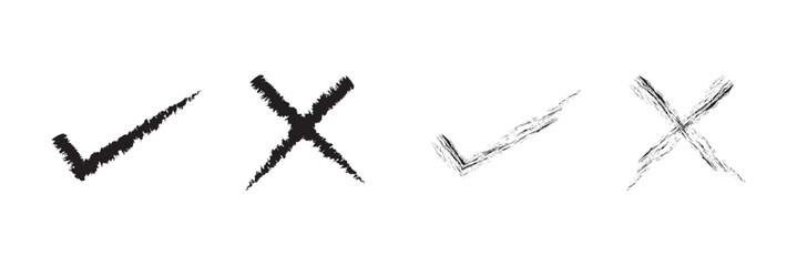 Vector Hand Drawn Check And Cross Icon With Grunge Style
