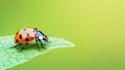 Fototapeta premium Ladybug on a Green Leaf, A Close Up View of Nature's Beauty