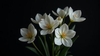 Naklejka premium Elegant white flowers in moody light against dark background