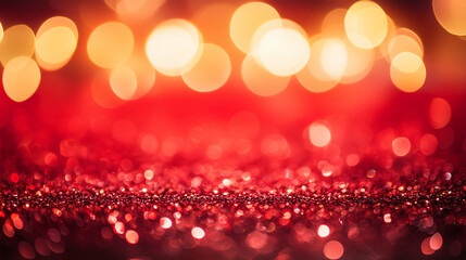  Festive abstract red glitter background with sparkling bokeh lights, perfect for creating vibrant and celebratory designs.