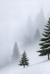 Obraz premium winter landscape with fir trees and fog