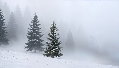 Obraz premium winter landscape with fir trees and fog
