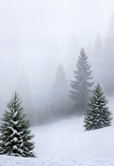Obraz premium winter landscape with fir trees and fog