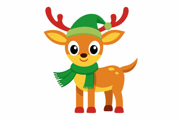 Christmas Reindeer with Hat and Scarf on White Background