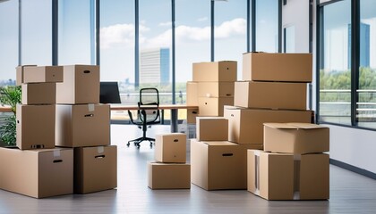 Fototapeta premium Boxes in new open space office, relocation