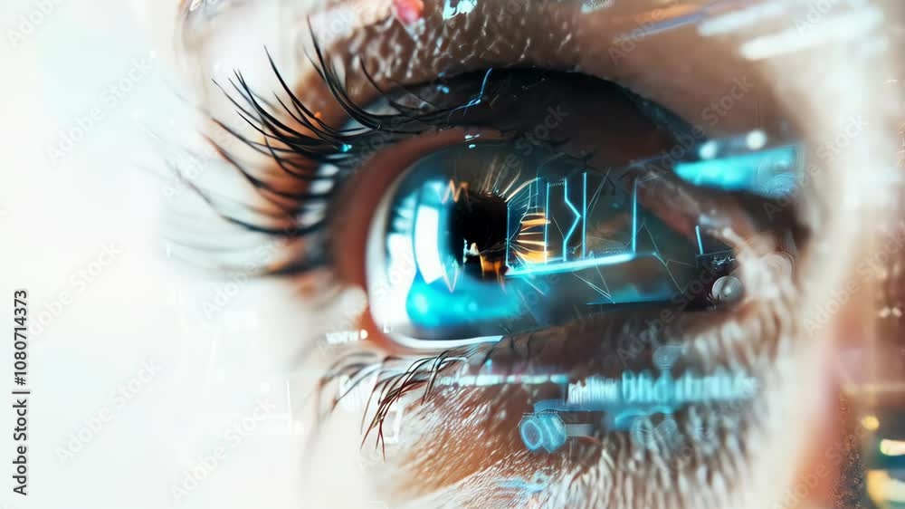 Wall mural close-up of eye with digital futuristic interface overlay. artificial intelligence concept. futurist