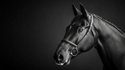A sleek black racehorse gazes intently highlighting its powerful physique and elegance. This stunning portrait conveys a deep connection to racing heritage and excellence.