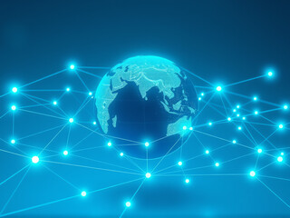 Fototapeta premium planet earth illustration surrounded by a mesh network, representing global relations