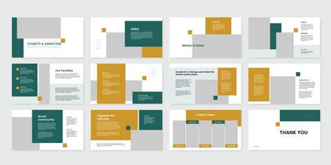 charity powerpoint presentation template design slide, donation funding presentation portfolio 12 page slide design