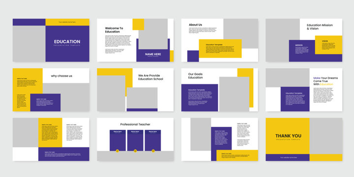 education presentation powerpoint design slide template. kids back to school brochure cover slide design