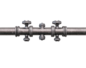 A pipe with many valves and nuts on it. transparent background