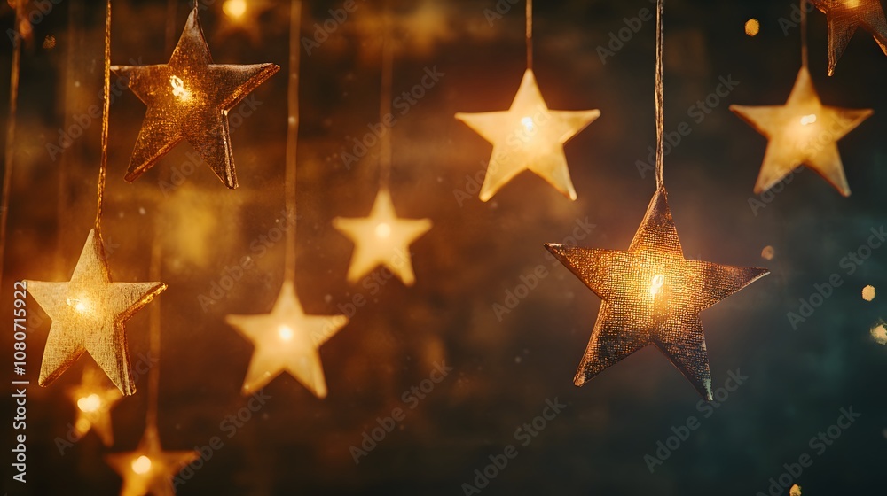 Poster A digital collage featuring stars in a range of sizes and textures, layered with a soft glow and grainy background to create depth and visual interest. Cinematic Scene, 4k resolution, cinematic scene