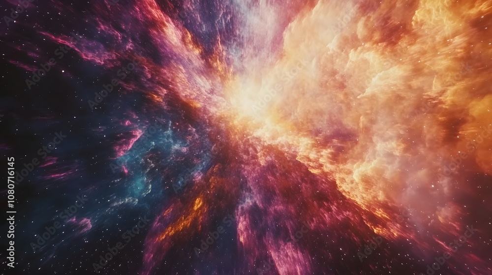 Canvas Prints a graphic design featuring bold, textured stars layered over a colorful galaxy with nebula-like text