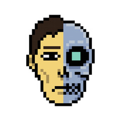 cyborg half robot pixel art