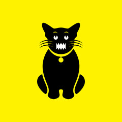 cute cat black sit logo design vector illustration