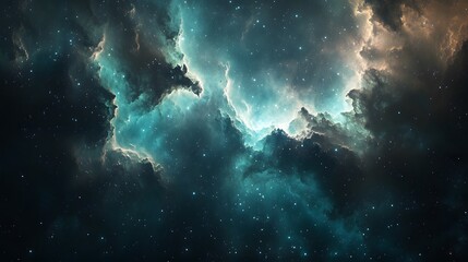 Obraz premium A high-quality graphic design with layered stars in cool blue and green tones, creating a calming, textured night-sky effect. Cinematic Scene, 4k resolution, cinematic scene