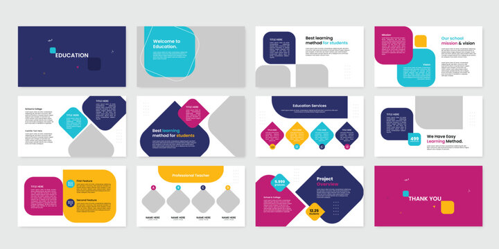 education presentation powerpoint design slide template. kids back to school brochure cover slide design