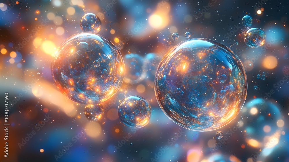Aufkleber A sci-fi-inspired abstract composition with layered translucent shapes and glowing particles, creating a dreamlike, cosmic atmosphere. No text, no logo, wide angle shot, 4k resolution, cinematic scene