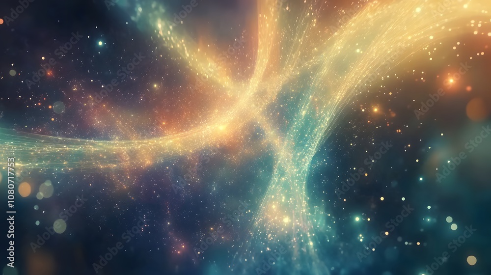 Poster An abstract, cosmic-inspired scene with floating digital panels and luminous pathways, creating a sense of futuristic exploration. No text, no logo, wide angle shot, 4k resolution, cinematic scene