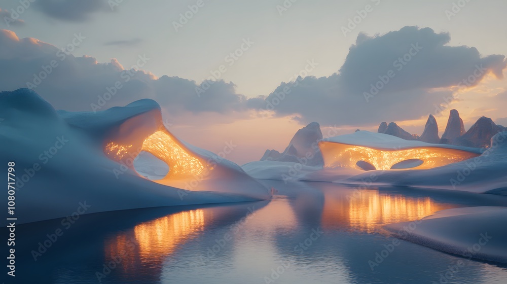 Poster A futuristic digital landscape with abstract structures and a soft glow, creating a surreal, high-tech environment. No text, no logo, wide angle shot, 4k resolution, cinematic scene