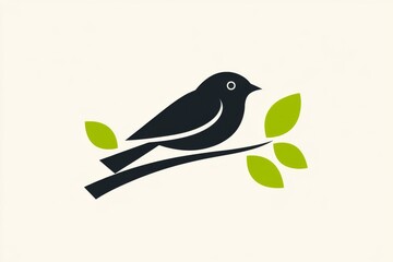 Fototapeta premium A cheerful little bird finds its place on a delicate branch adorned with fresh green leaves capturing the essence of tranquility and natures simplicity in a delightful moment.