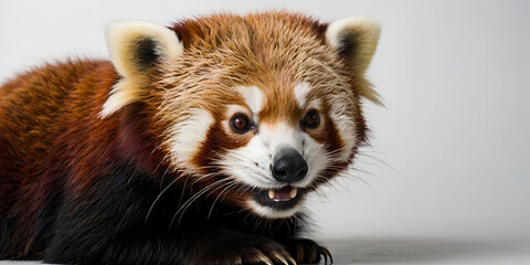 Cute Red Panda Animal lying on the white background Created with geenerative AI