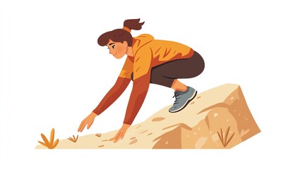 Obraz premium a 2D cartoon illustration of a person doing mountain climbers, cardio and active, white background--ar 16:9