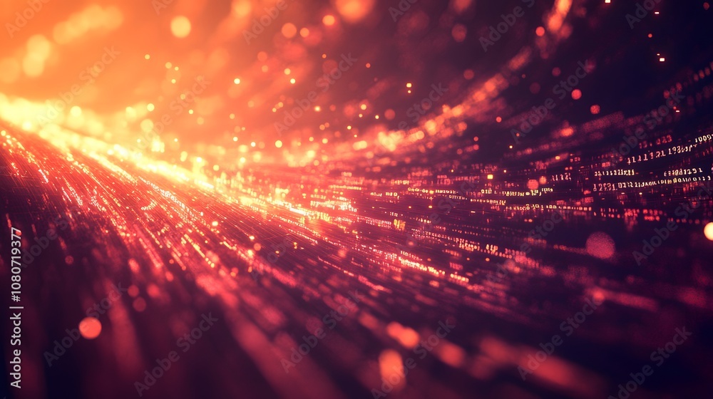 Aufkleber Abstract digital waves of binary code and stock graphs intertwining, creating a dreamlike representation of a world economy on the edge. No text, no logo, wide angle shot, 4k resolution, cinematic
