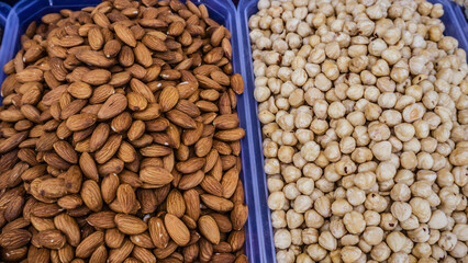 Almonds and Hazelnuts in Market Display