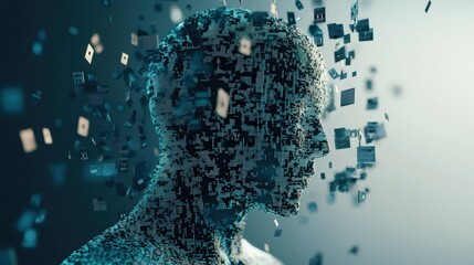 Abstract representation of a digital human dissolving into data particles.