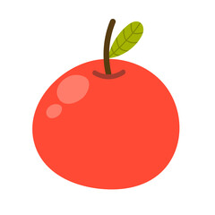 Red apple in cartoon style on white background. Hand drawn fruit isolated element. Vector illustration