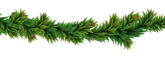 Christmas tree garlands isolated. Pine, xmas evergreen plants seamless banner perfect for holiday decoration and seasonal celebrations