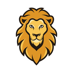 A bold golden lion mascot logo vector featuring a fierce lion's head with a thick mane, symbolizing strength and royalty. Clean lines and striking gold tones for versatile branding.