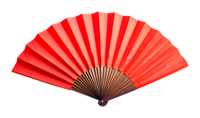 Red Chinese paper folding fan isolated on a white background