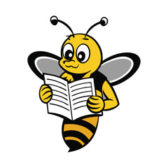 A cute honey bee mascot logo with glasses, featuring a cheerful expression and a vibrant, friendly design. Ideal for brands, with bright colors, clear outlines, and a playful vibe. Vector format.