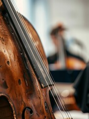 A beautifully crafted string instrument takes center stage in a music lesson while students focus...