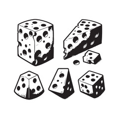 A Set of Cheese slices Silhouette Vector Design Illustration