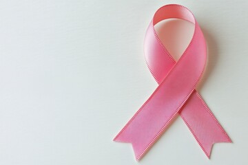 Pink awareness ribbon on white background symbolizing health awareness
