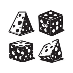 A Set of Cheese slices Silhouette Vector Design Illustration