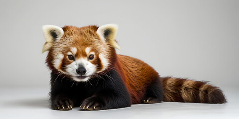Obraz premium Cute Red Panda Animal lying on the white background Created with geenerative AI