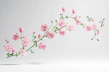 Fototapeta premium Pink Cherry Blossom Branch on White Background - Delicate Floral Photography